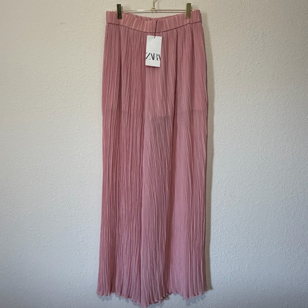 NWT ZARA Pink Pleated Wide Leg Palazzo Pants - M